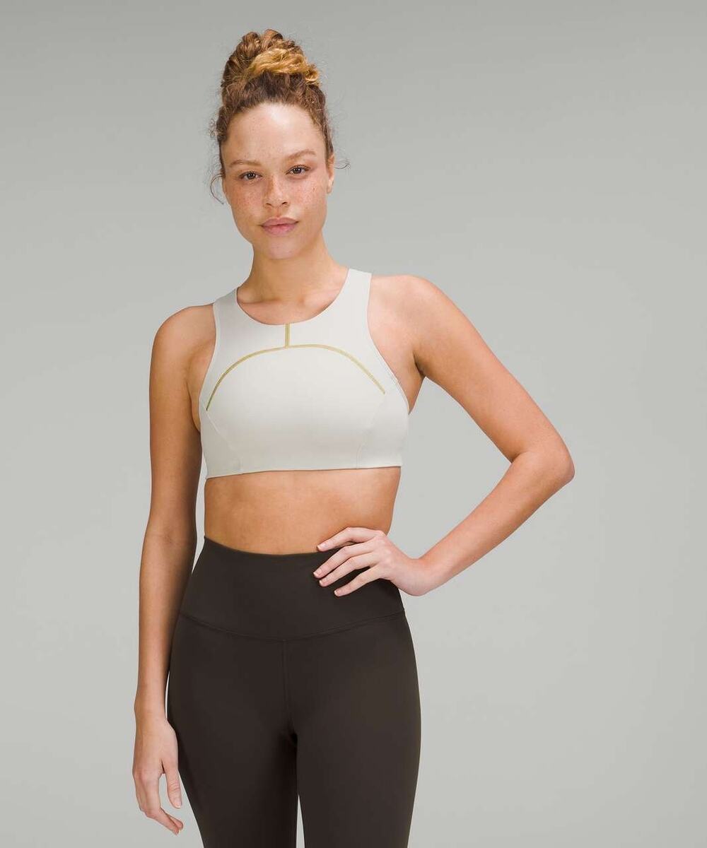 Lululemon Tough Train High-Neck Bra in Sage Green and Auric Gold Size 8